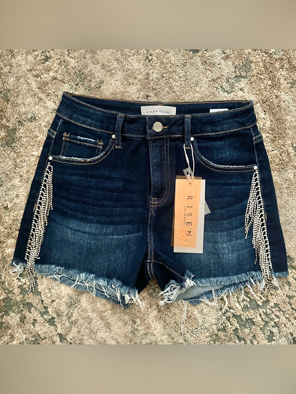 Aria Risen Bling Shorts - Dark Wash - M